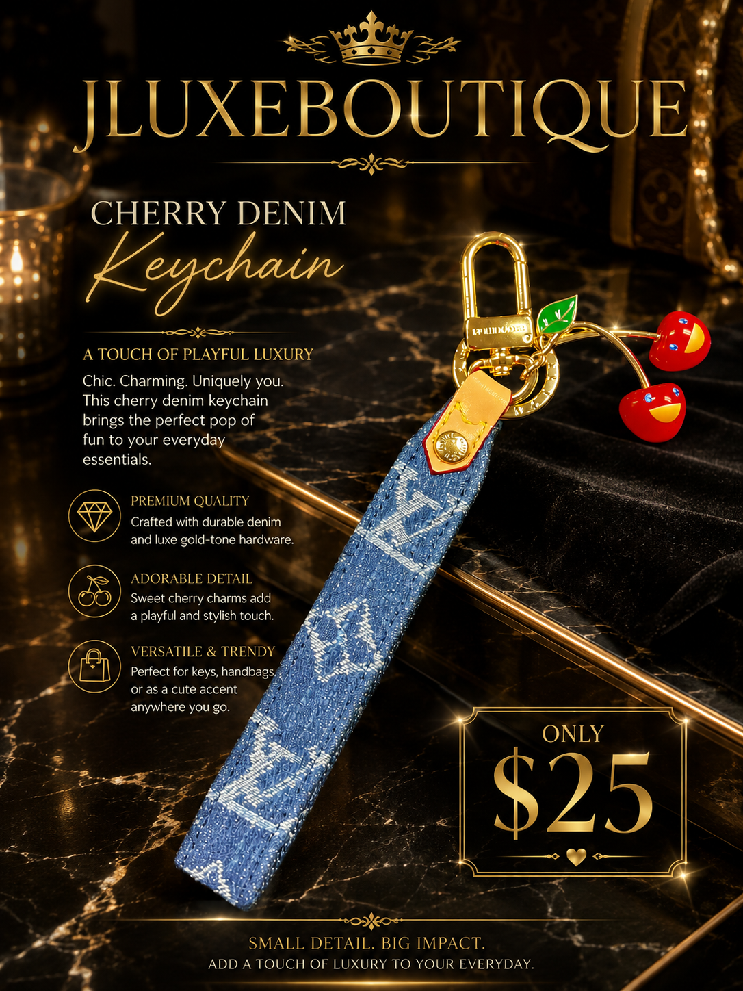 Master-Quality LV Cherry Denim Keychain - $25