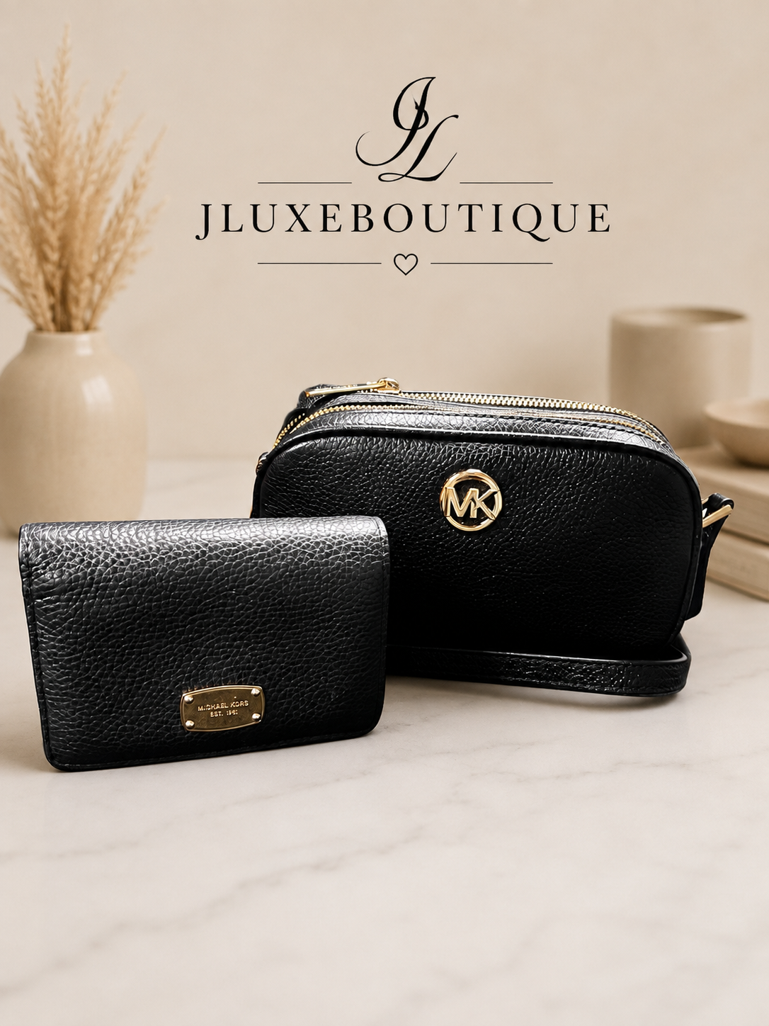Back 2 School Sale Michael Kors Fulton Double Zip Leather Crossbody Bag with Matching Fulton Flap wallet (full set)