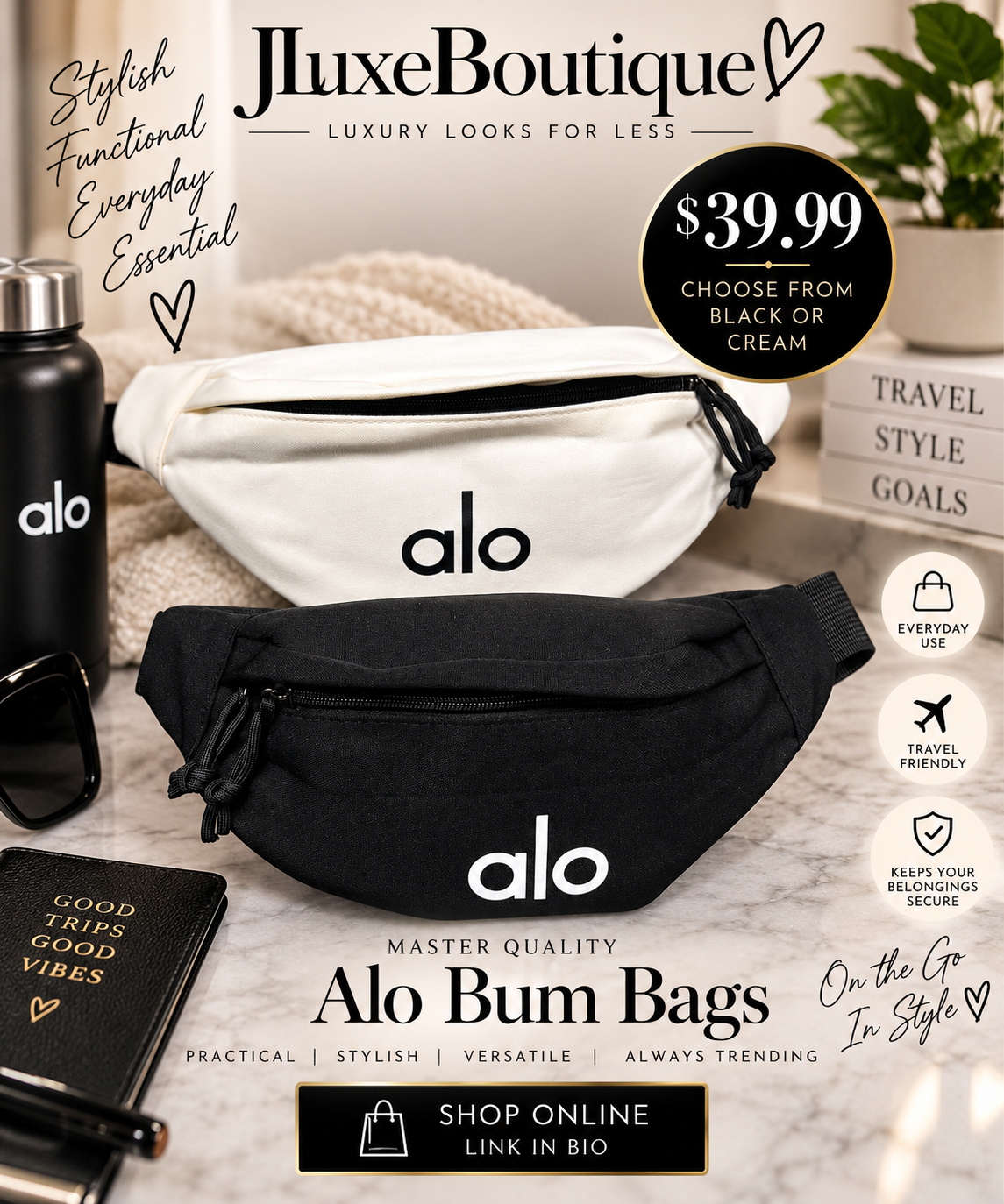 Master Quality Alo Bum Bag – Black or Cream | $39.99