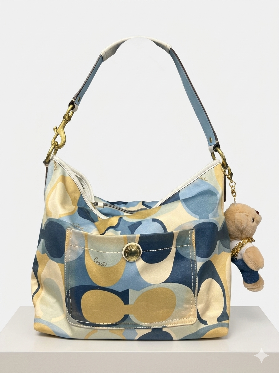 Coach Signature Blue Scarf Print Hobo Bag (Pre-Owned)