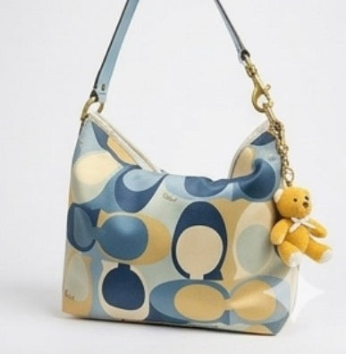 Coach Signature Blue Scarf Print Hobo Bag (Pre-Owned)