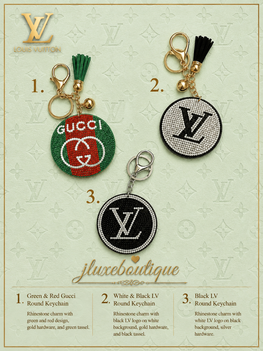 Rhinestone Round Designer-Inspired Keychains – Sparkle Collection