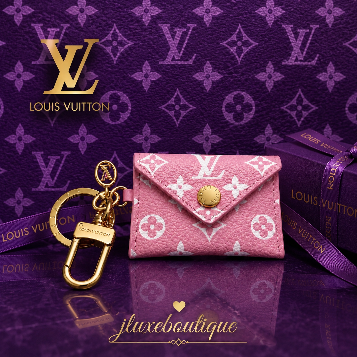 Master Quality Pink LV Card Holder Keychain – Luxury Edition