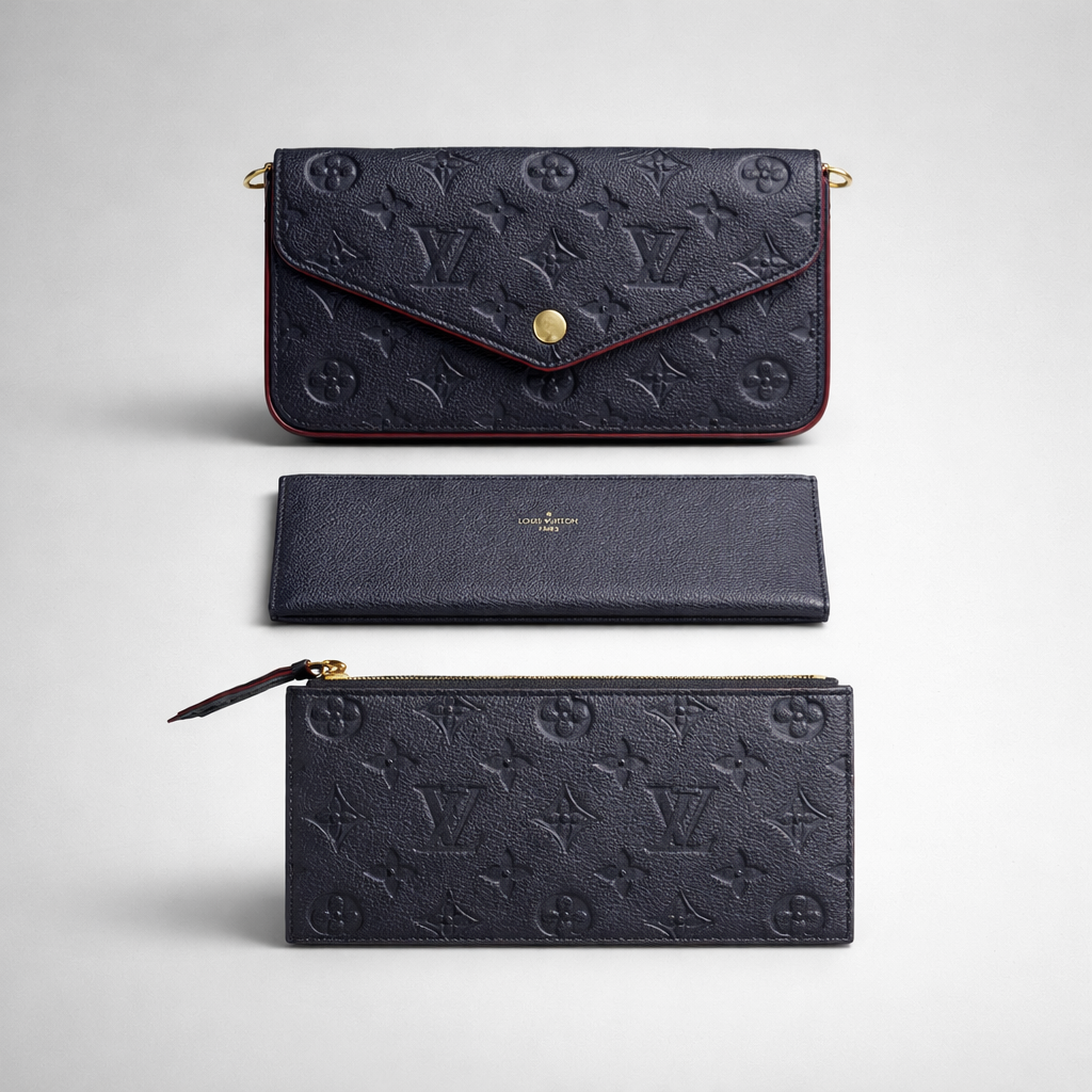 Louis Vuitton Pochette Felicie in Monogram Empreiente Leather (Navy With Red Interior) (Pre-Owned)
