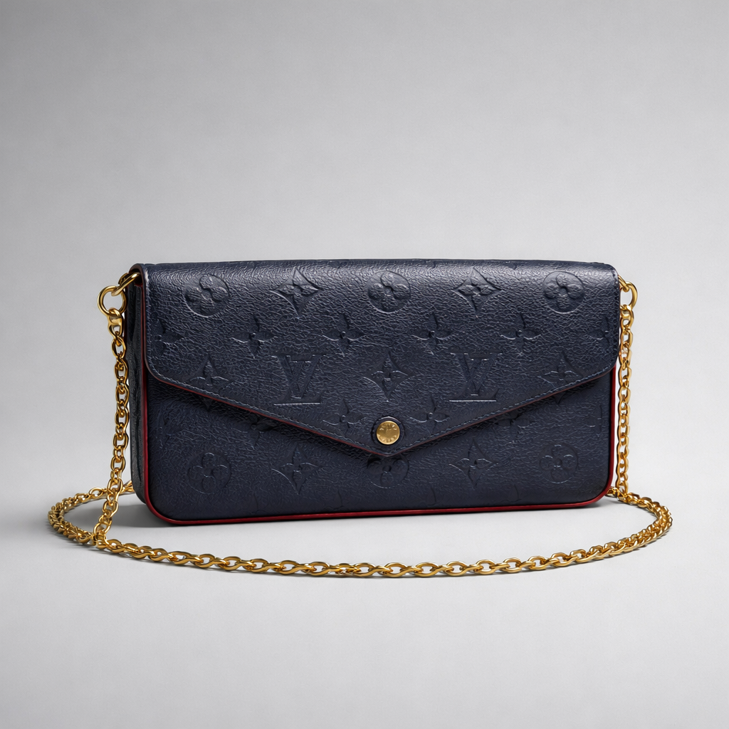 Louis Vuitton Pochette Felicie in Monogram Empreiente Leather (Navy With Red Interior) (Pre-Owned)