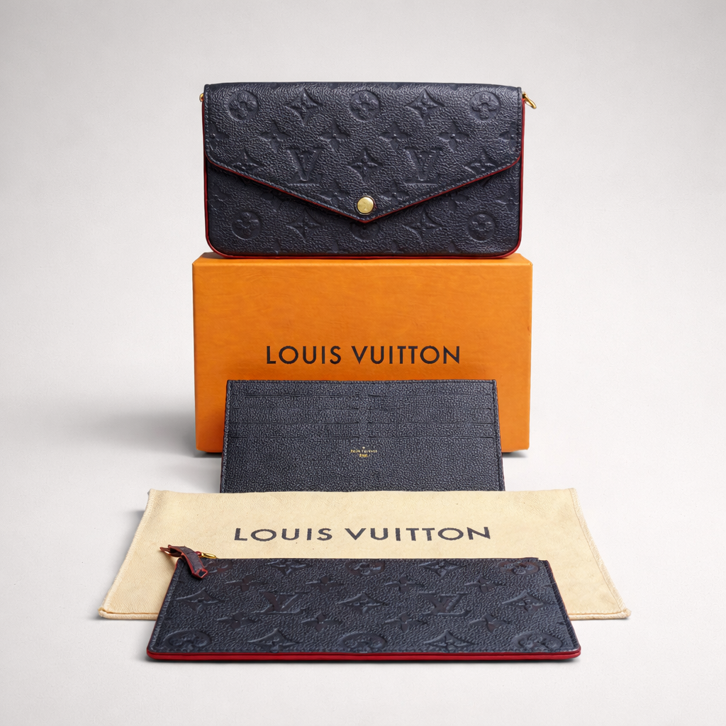 Louis Vuitton Pochette Felicie in Monogram Empreiente Leather (Navy With Red Interior) (Pre-Owned)