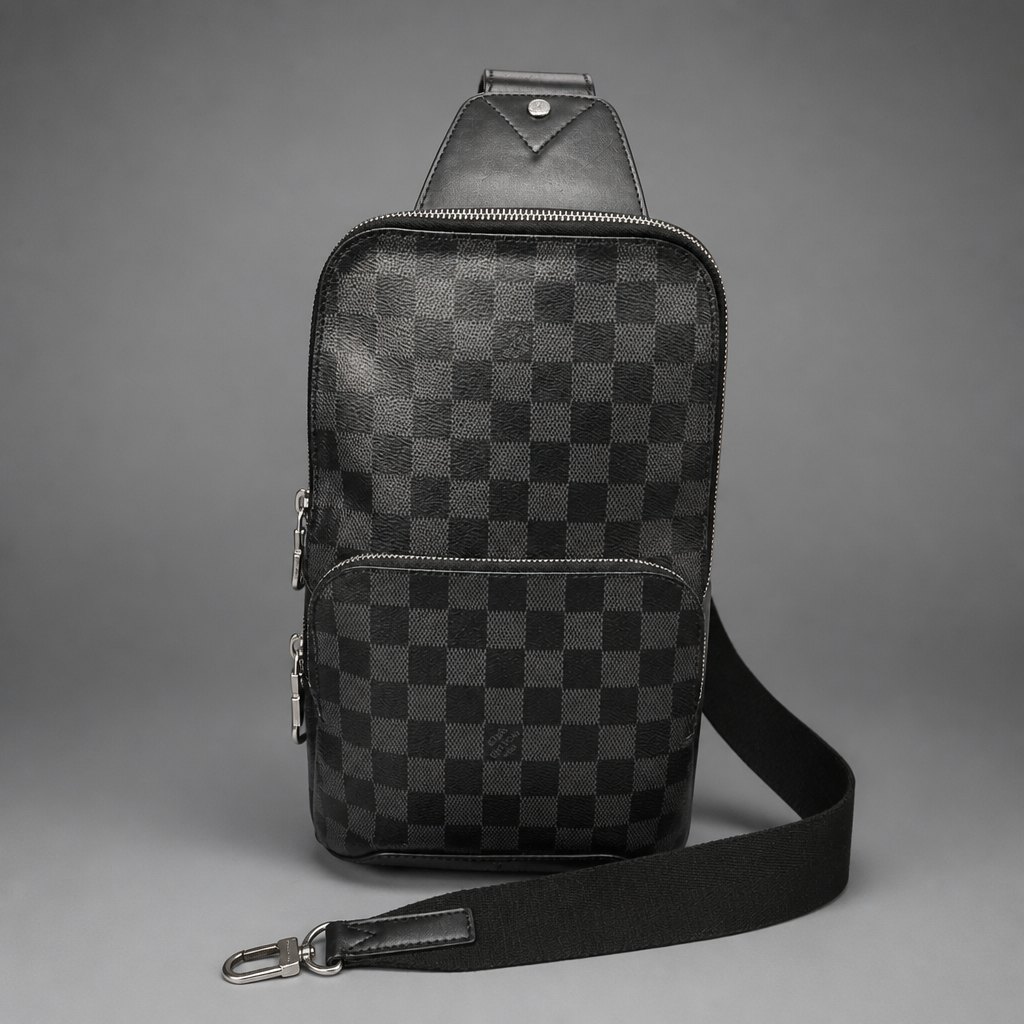 (2019) Louis Vuitton Avenue Sling Bag in classic Damier Graphite Canvas (Style No. N41719 / N45302)
