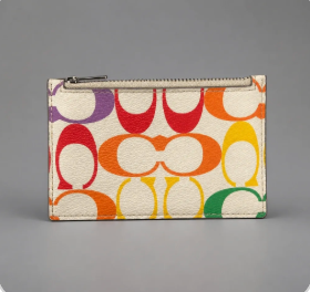 Coach Zip Card Case in Rainbow Signature Canvas
