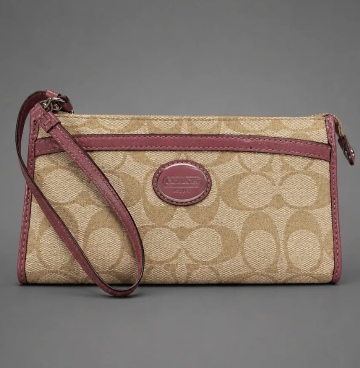 Coach Signature Jacquard Pink Medium Wristlet Pouch