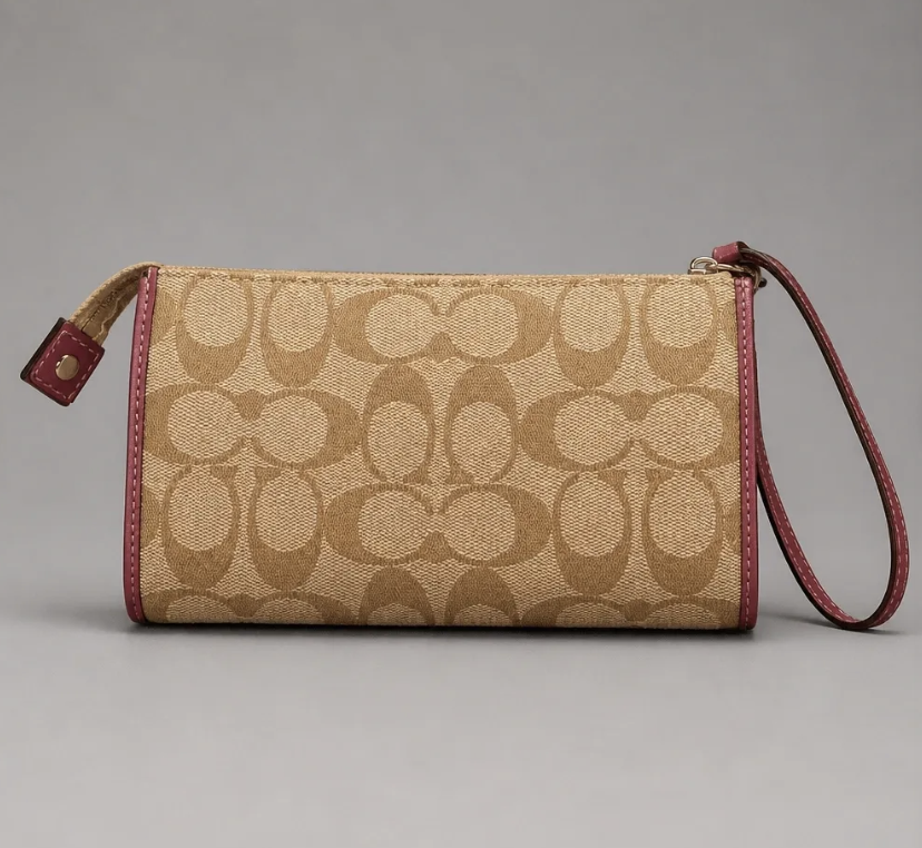 Coach Signature Jacquard Pink Medium Wristlet Pouch